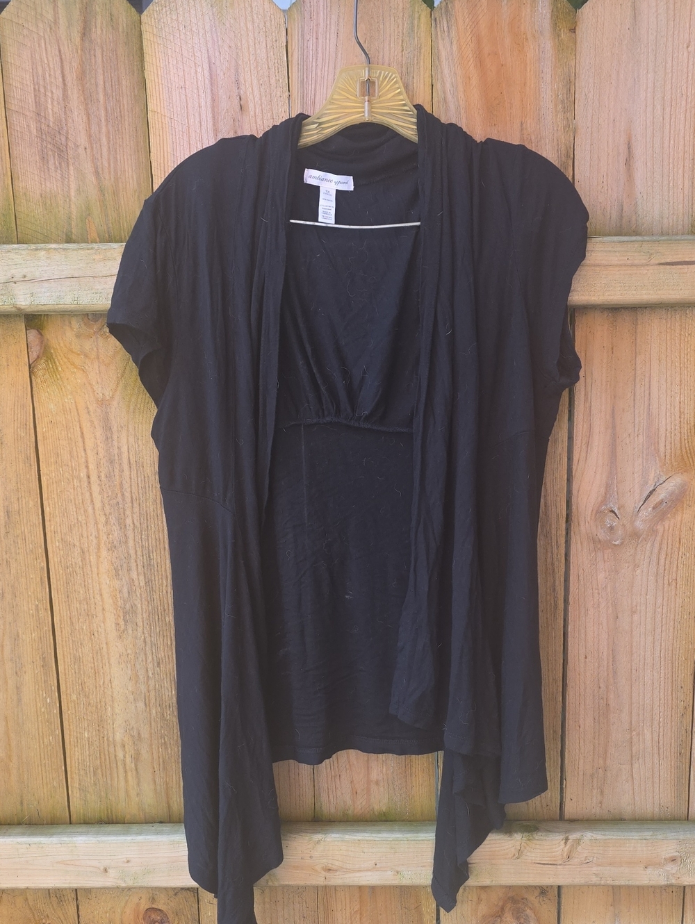 Ambiance Black Draped Open-Front Short Sleeve Cardigan